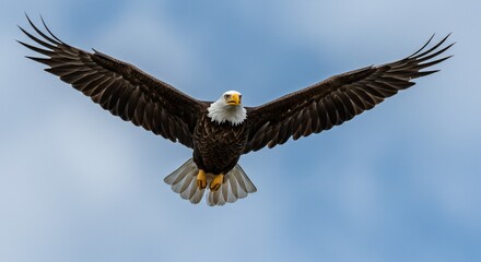 Obraz premium Majestic Bald Eagle Soaring Through the Sky with Wings Fully Extended (2)