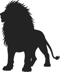 Majestic male lion silhouette isolated on white background