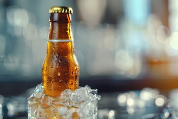 Detailed Image of a Bottle of Beer is in a Ice Cube