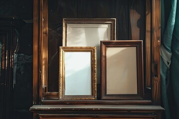 Ultra Quality Image of Empty Photo Frames on Wooden Cabinet