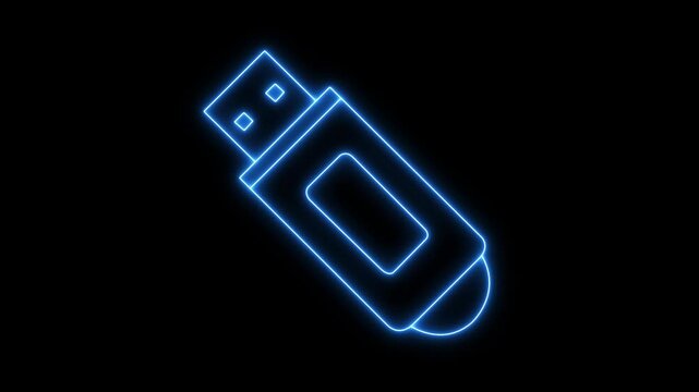Glowing neon Pen Drive icon isolated on black background. USB Flash Drive Icon Glowing Neon Animation. Glowing Neon USB Drive Icon, Symbol of Data Storage and Transfer, HD Video Motion Graphic.