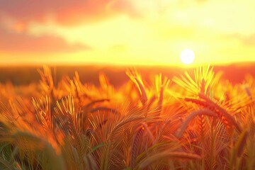 Ultra Quality Picture of Rural Landscape with Wheat Field at Sunset
