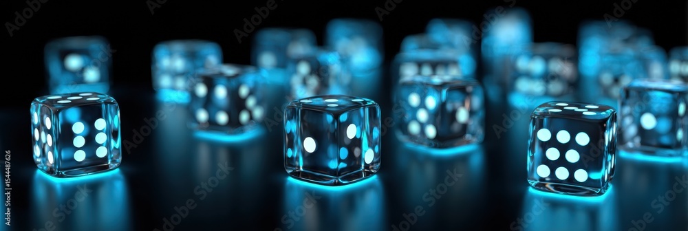 Poster Crypto Dice Game Interface Features Glowing Blue Dice Layout With Interactive Elements for Players Engaging in Virtual Betting Fun