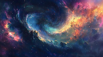 A vibrant swirling nebula of cosmic colors
