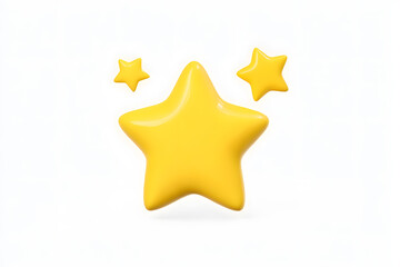Obraz na płótnie Canvas Three glossy yellow 3D stars floating on white background. Fun and vibrant icon for rating, ranking, or celebration concept.