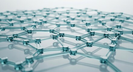 A detailed close up of a network structure with interconnected nodes and transparent connecting lines