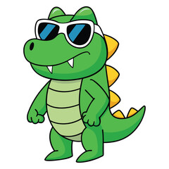 Fototapeta premium Cute Crocodile Cool Wearing Glasses Cartoon Vector Icon Illustration.