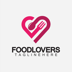 Food lover concept logo. Fork and spoon with love shape logo icon design for restaurant logo template