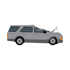 illustration of a black car damaged by a collision on white