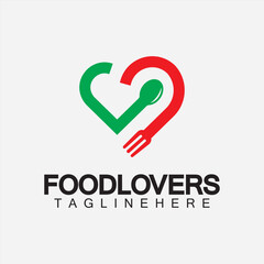 Food lover concept logo. Fork and spoon with love shape logo icon design for restaurant logo template