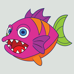 Aggressive Piranha Fish Vector Illustration