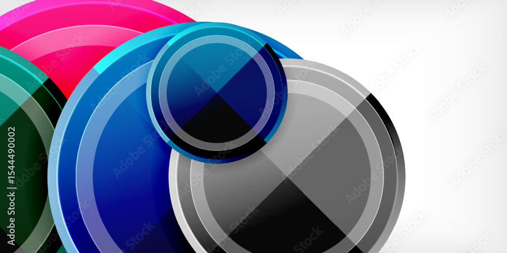 Poster abstract design features overlapping colorful circles, gradients, modern aesthetic. bright hues cont