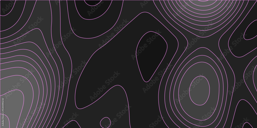 Poster abstract purple black background with topographic line map pattern. abstract wavy and curved lines b