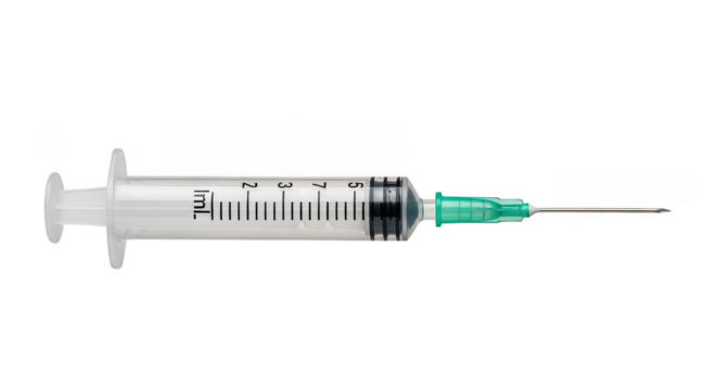 Medical syringe on black background