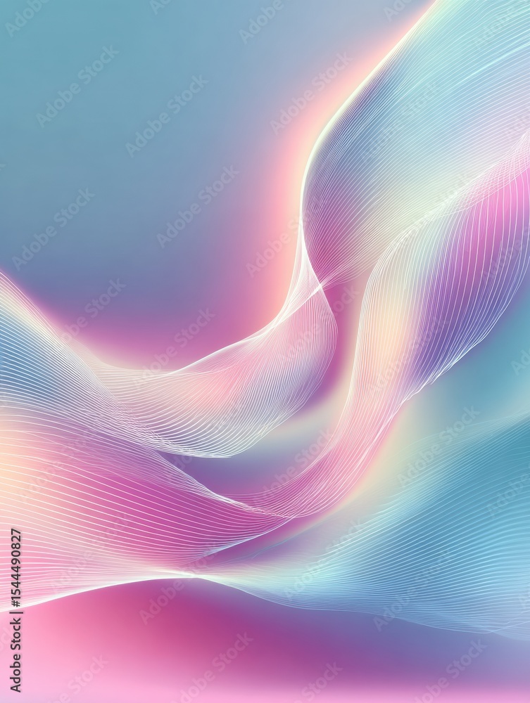 Poster flowing abstract lines in calm pastel background symbolizing nerves and tranquility for well-being a