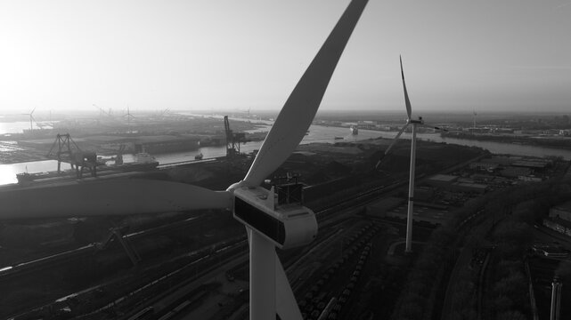 Clean energy in the port of Amsterdam, wind turbine, The Netherlands,