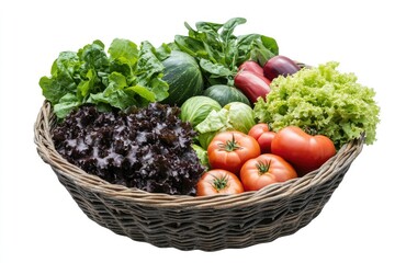 Basket of Vegetables on a Sunny Afternoon Isolated on White Background, Depth of Field