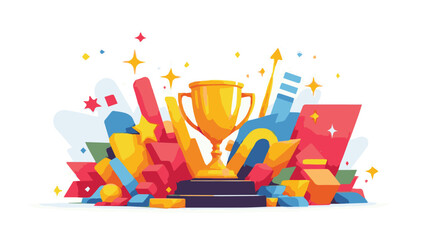 Golden Trophy with Fireworks