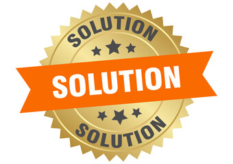 solution. solution round orange and gold label isolated on transparent background
