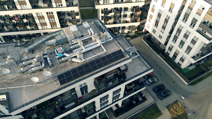 Eco-friendly residential building rooftop solar panels