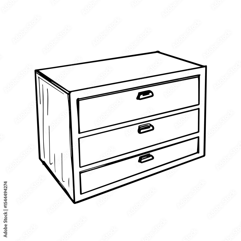 Poster three drawer chest of drawers sketch. simple chest of drawers illustration with three drawers and si