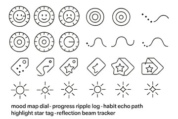 Vector icon set for mood tracking and habit analytics on dark UI