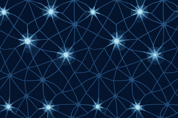 Seamless glowing network pattern with light nodes and curved connections