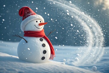 Fototapeta premium Joyful Snowman in Winter Wonderland Festive Snow Scene