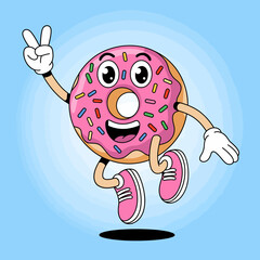 Donut Character with Peace Sign and Clouds