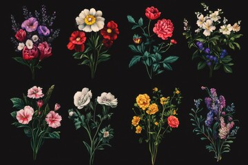 clear pixel image of Set of cute floral bunches