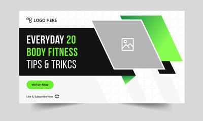 Body fitness tips and tricks video thumbnail banner design, fully customizable vector eps 10 file format