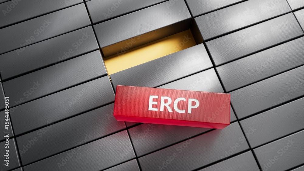 Poster metal blocks with the word ercp. care concept.close up of metal blocks,business concept.3d rendering
