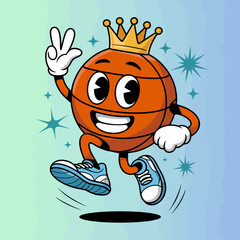 Basketball Character with Crown and Sparkles
