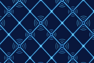 Fototapeta premium A seamless, glowing pattern of interconnected wireless signals, showcasing digital connectivity and network communication.