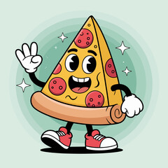 Pizza Character with Stars and Bubbles