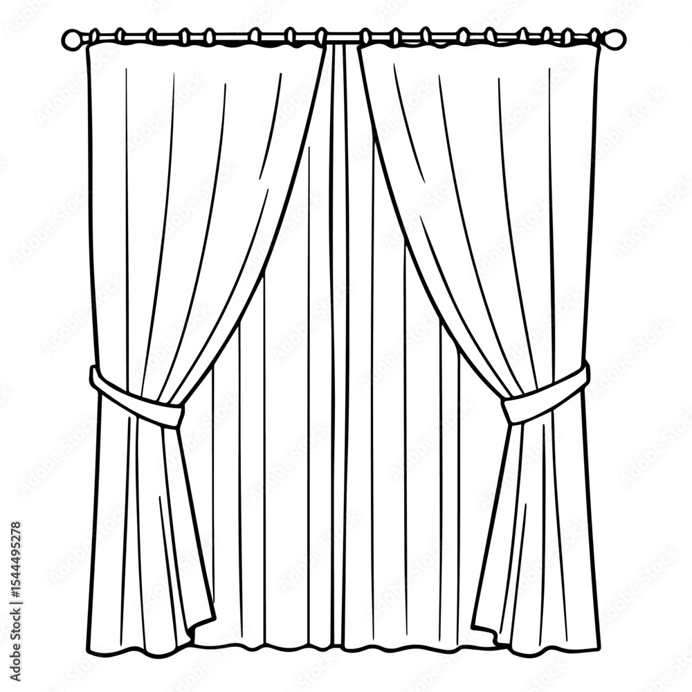 Poster elegant curtains with tiebacks and rod. simple window curtain design with soft folds and straight li