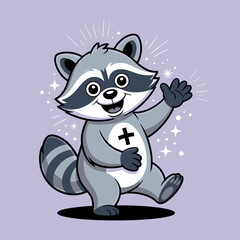Cartoon Raccoon with Cross Symbol