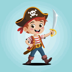 Cartoon Pirate Boy with Sword and Stripes