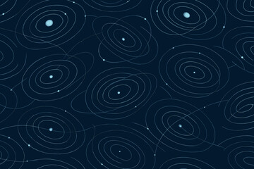 Minimalist seamless pattern of glowing planetary orbits