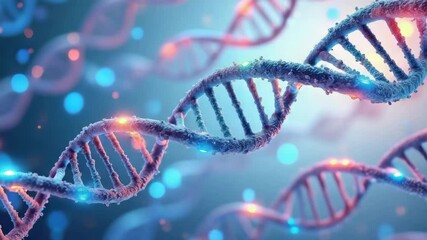 DNA strand genetic code biotechnology molecular structure glowing blue science research double helix futuristic background with glowing points, abstract blue molecular structure, and innovative - Powered by Adobe