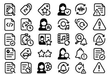 Fototapeta premium Modern UX icon set featuring documents, alerts, tags, profiles, and multimedia elements
