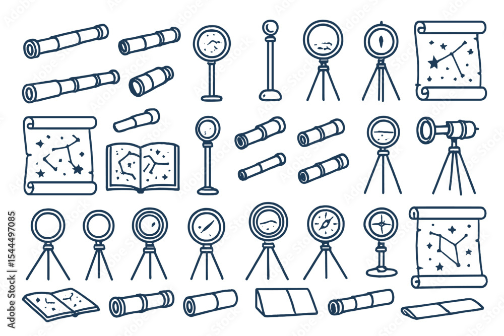 Wall mural set of astronomy exploration line icons for ui design