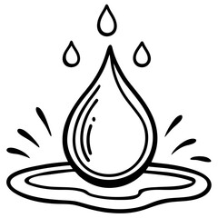 Raindrop Impact on Water Surface with Radiating Splash Lines – Line Art Illustration