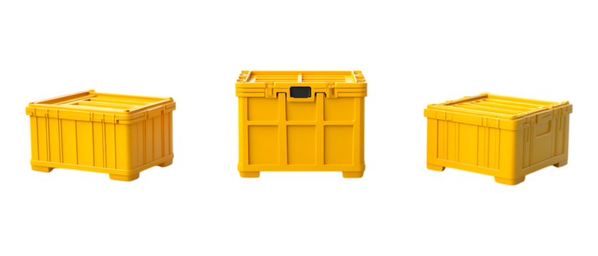 Pack Collection Yellow Plastic Storage Bins Sizes  Dimensions set against transparent background