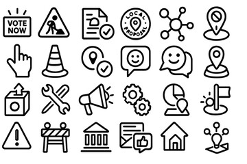 Fototapeta premium Civic engagement icon set featuring voting, location, and service tools