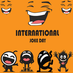 International Joke Day vector. july 01 Cheerful Silhouette
 smiley icons. Happy Face. Laughing emoticon symbol Great for cards, banners, posters, social media Orange Background.