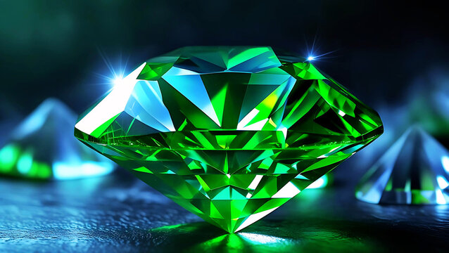 Precious brilliant heart shaped diamond gem on a luxurious green  background