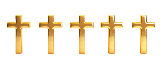 Pack Collection Five Golden Crosses A Symbol of Faith and Hope set against transparent background