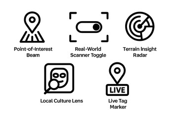 Set of AR-related icons for travel and exploration features, including point-of-interest and terrain insights.