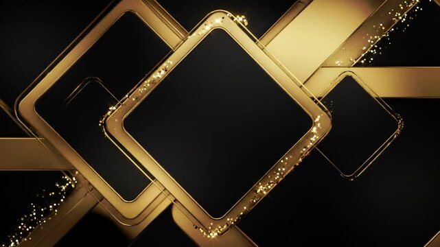 Abstract Geometric Design With Gold Frames On Black Background